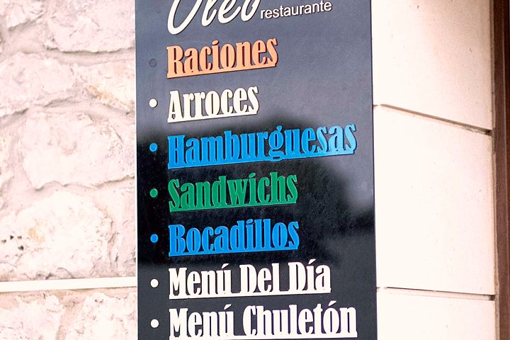 Carta del restaurante Óleo en la entrada